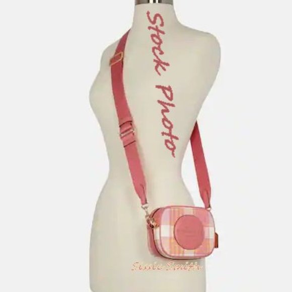 Mini Dempsey Camera Bag with Garden Plaid Print & Coach Patch - Picture 13 of 15